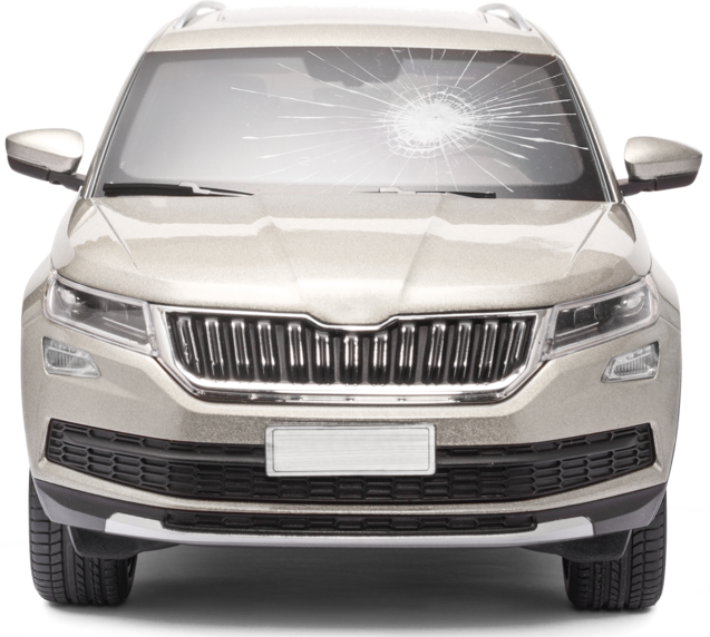 Ein Auto mit Steinschlag auf der Frontscheibe